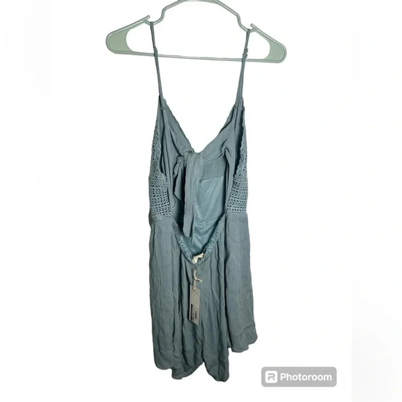 Ocean Drive Boho Romper Green Spaghetti Strap Back Tie Crochet Lace Top Size M - Picture 4 of 6